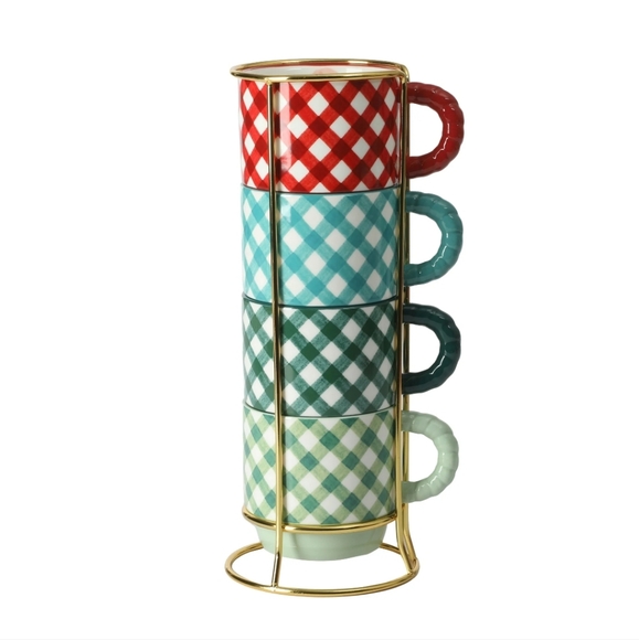 🎄 New Pioneer and Merry Meadow Gingham 5-Piece 12.5 oz Stacking Mugs wit - Picture 10 of 13